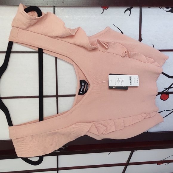 bebe Tops - 🎉HP🎉 bebe Pastel Pink Sleeveless Cropped Sweater Top with Ruffles